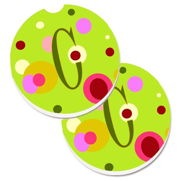Carolines Treasures Letter C Monogram Lime Green Cup Holder Car Coaster, PK2 CJ1010-CCARC - main